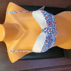 Rhythm. Love me Do Bustier Crop Top Swim Top Size XL Floral White Blue